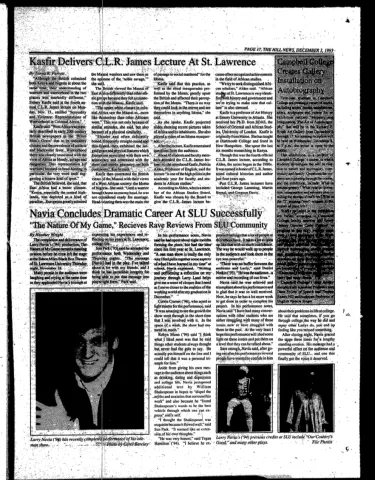 Kasfir Delivers the C.L.R James Lecture at St. Lawrence