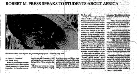 Robert M. Press Speaks to Students About Africa