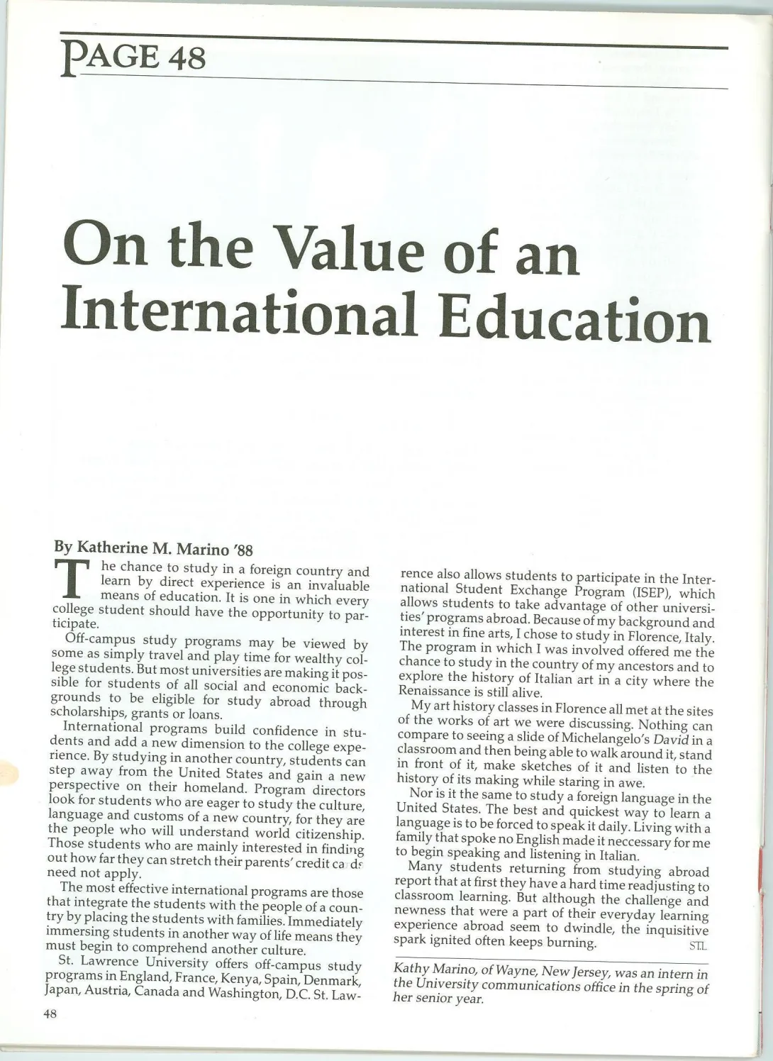 On The Value Of an International Education