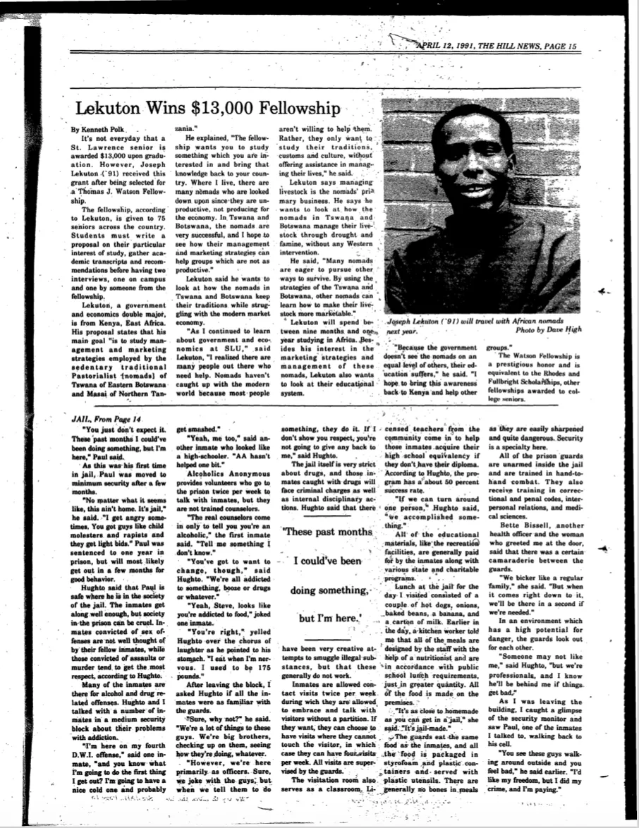 Lekuton Wins $13000 Fellowship: Photo by Dave High