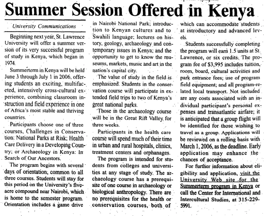 Summer Session Offered in Kenya