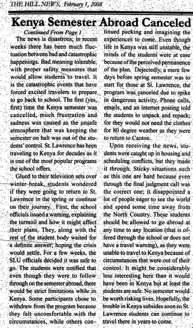 Kenya Semester Abroad Cancelled