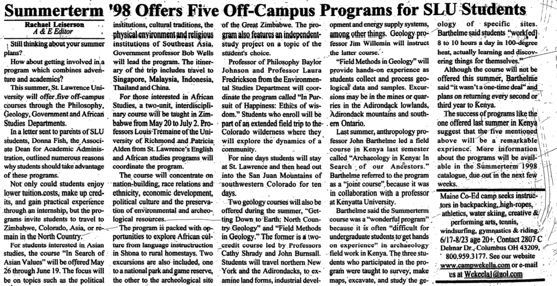 Summerterm '98 Offers Five Off-Campus Programs for SLU Students