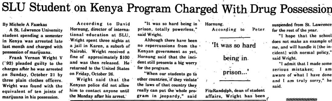 SLU Student on Kenya Program Charged With Drug Possession