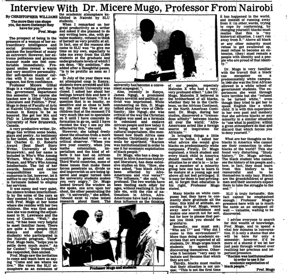 Interview With Dr. Micere Mugo, Professor From Nairobi