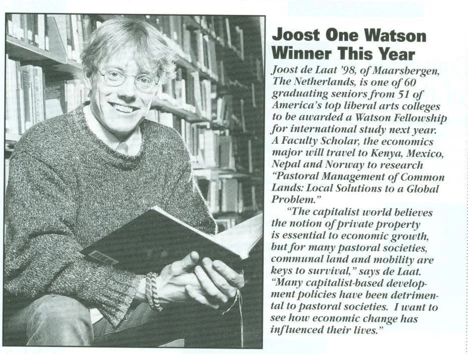 Joost One Wins Watson Fellowship for International Studies